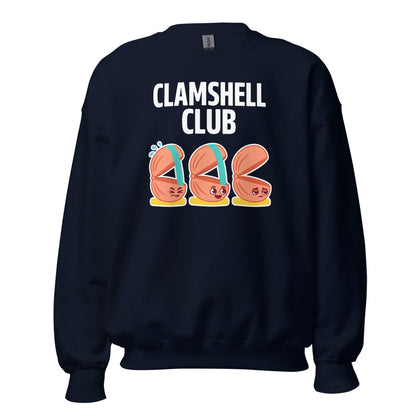 Clamshell Club funny physical therapy crewneck sweatshirt — Navy, front