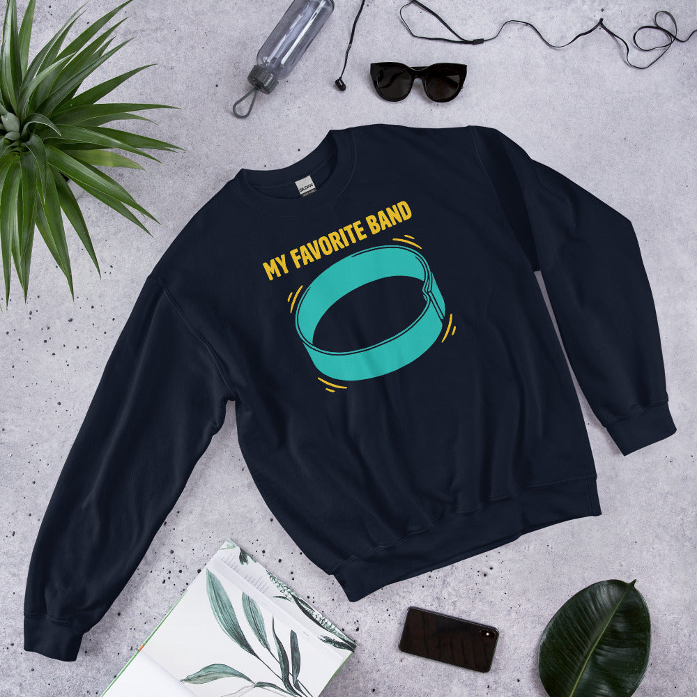 My Favorite Band funny physical therapy crewneck sweatshirt — Navy, flat lay