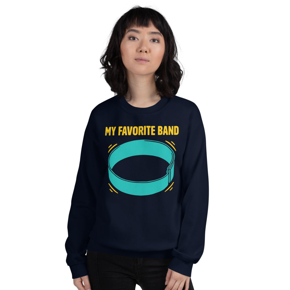 My Favorite Band funny physical therapy crewneck sweatshirt — Navy, on model