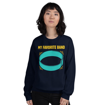 My Favorite Band funny physical therapy crewneck sweatshirt — Navy, on model