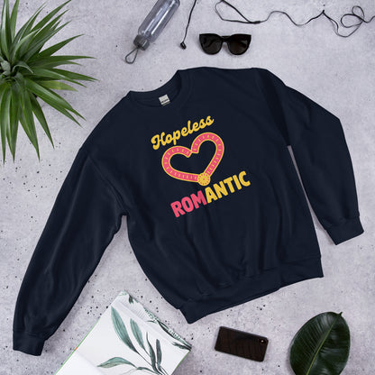 Hopeless ROMantic funny physical therapy crewneck sweatshirt — Navy, flat lay
