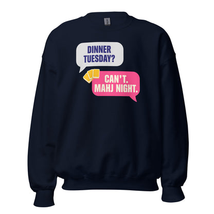Mahj Night funny mahjong crewneck sweatshirt — Navy, front