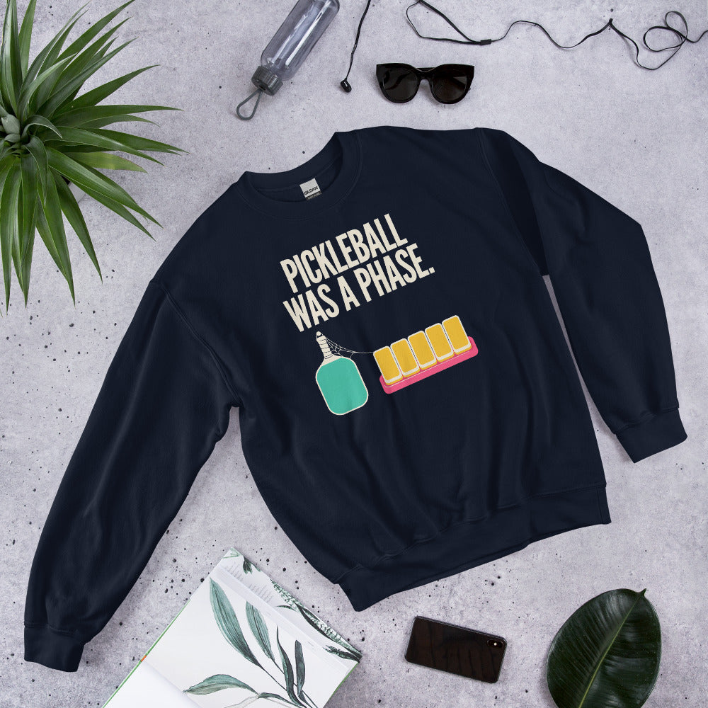 Pickleball Was A Phase funny mahjong crewneck sweatshirt — Navy, flat lay