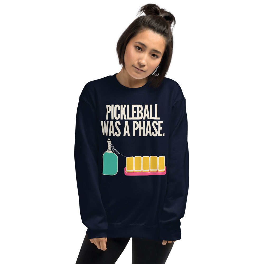 Pickleball Was A Phase funny mahjong crewneck sweatshirt — Navy, on model