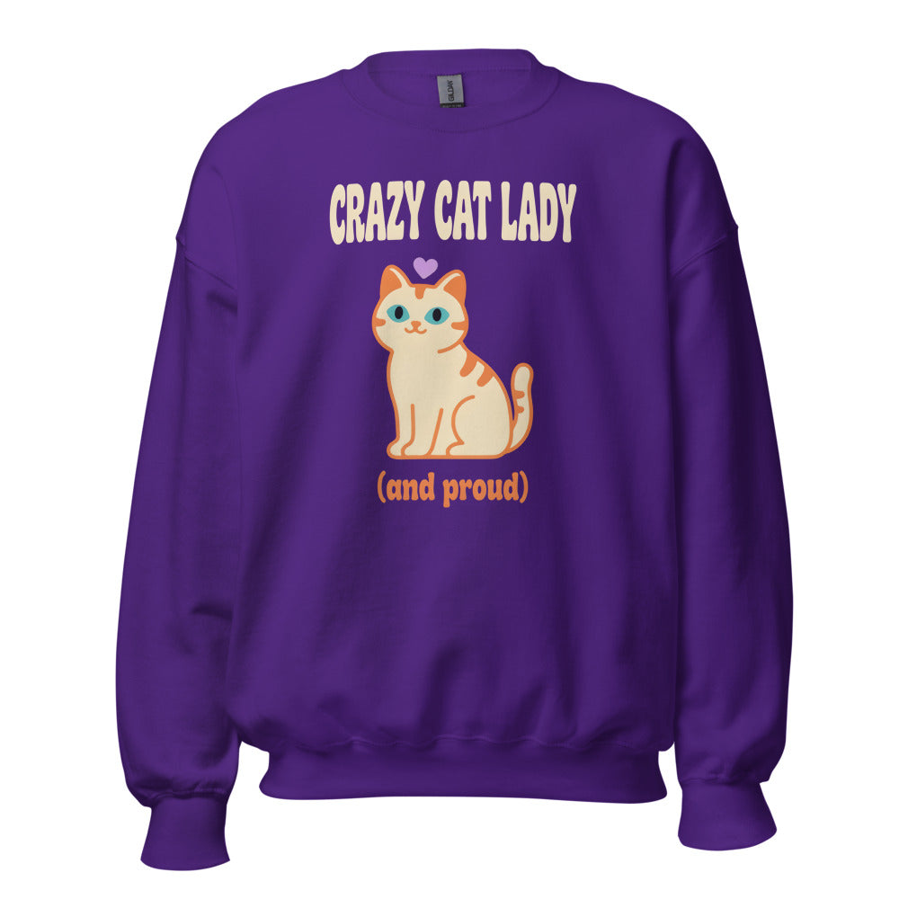 Crazy Cat Lady and Proud retro Y2K crewneck sweatshirt — Purple, front