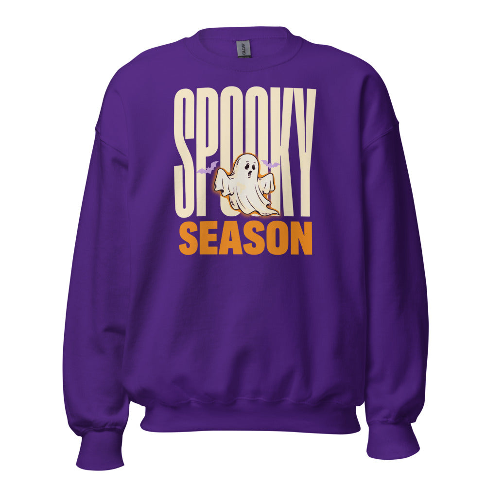 Spooky Season retro Halloween ghost typography crewneck sweatshirt — Purple, front