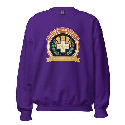 Registered Nurse vintage healthcare emblem badge crewneck sweatshirt — Purple, front