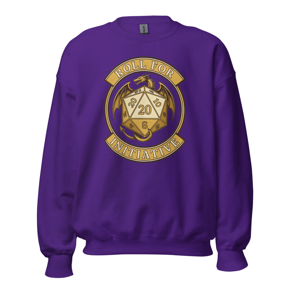 Roll For Initiative d20 dragon tabletop RPG crewneck sweatshirt — Purple, front