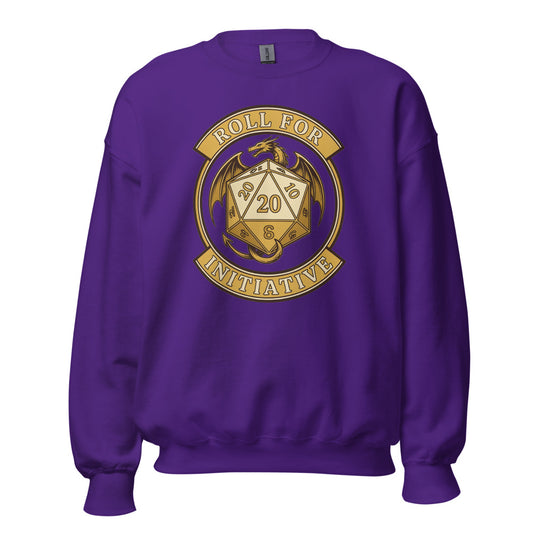 Roll For Initiative d20 dragon tabletop RPG crewneck sweatshirt — Purple, front