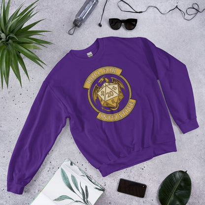 Roll For Initiative d20 dragon tabletop RPG crewneck sweatshirt — Purple, front-right
