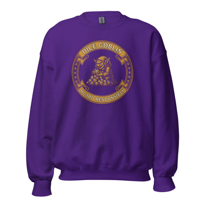 Dice Goblin Hoard Responsibly tabletop RPG crewneck sweatshirt — Purple, front