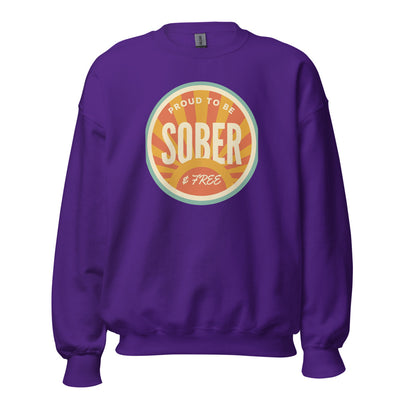 Sober Sweatshirt, Sober & Proud Crewneck, Recovery Milestone Gift — Proud To Be Sober & Free Retro Sweatshirt