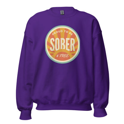 Sober & Proud retro sunburst crewneck sweatshirt — Purple, front