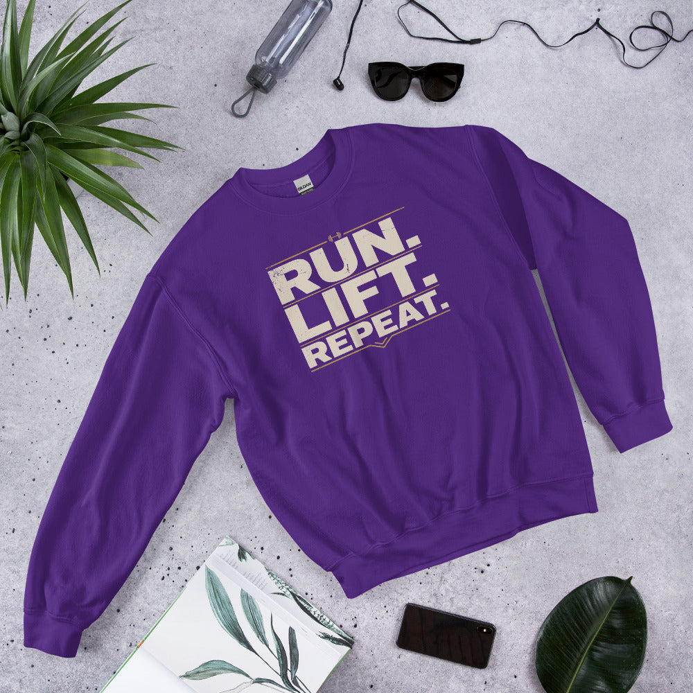 Run Lift Repeat vintage athletic crewneck sweatshirt — Purple, front-right
