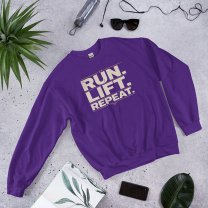 Run Lift Repeat vintage athletic crewneck sweatshirt — Purple, front-right