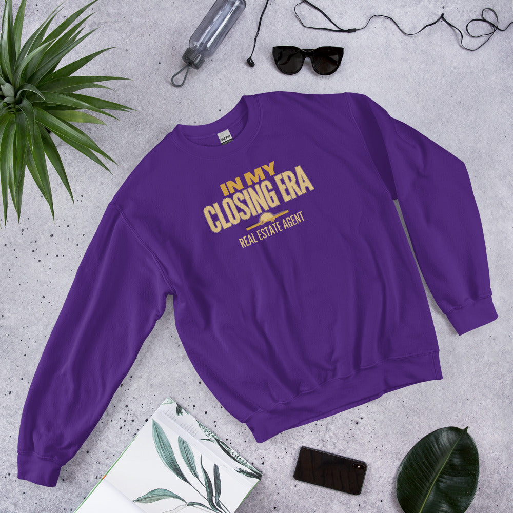 In My Closing Era real estate agent crewneck sweatshirt — Purple, front-right