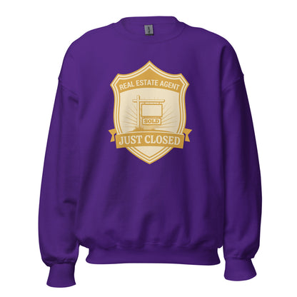 Just Closed real estate agent crewneck sweatshirt — Purple, front