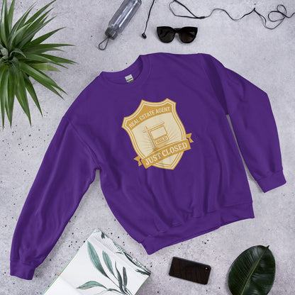 Just Closed real estate agent crewneck sweatshirt — Purple, front-right