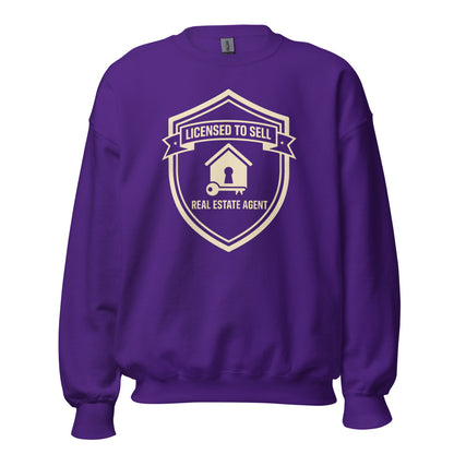 Licensed to Sell real estate agent crewneck sweatshirt — Purple, front