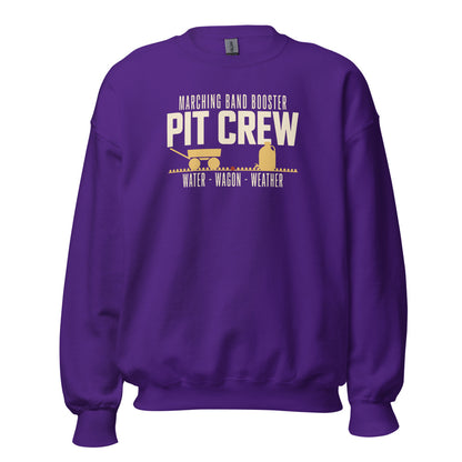 Pit Crew marching band booster crewneck sweatshirt — Purple, front