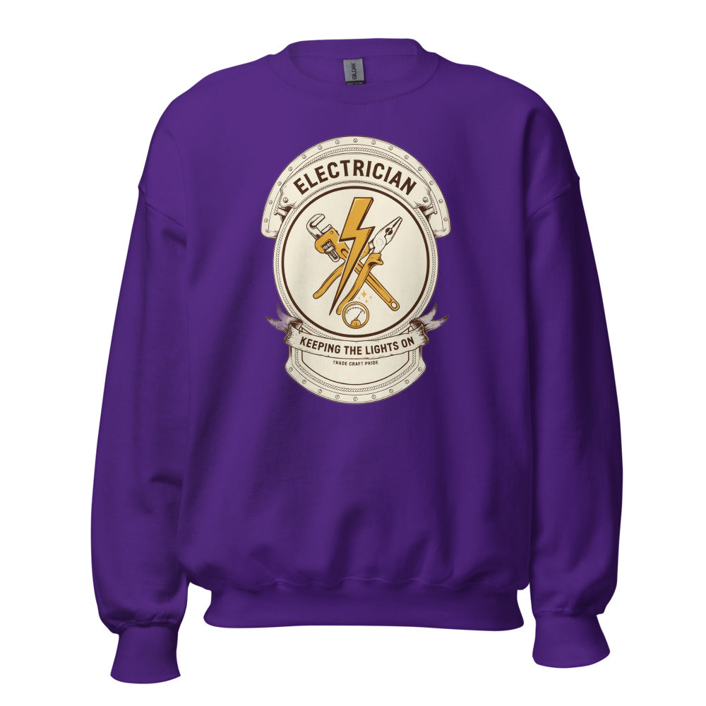 Electrician Journeyman trade crest crewneck — Purple, front