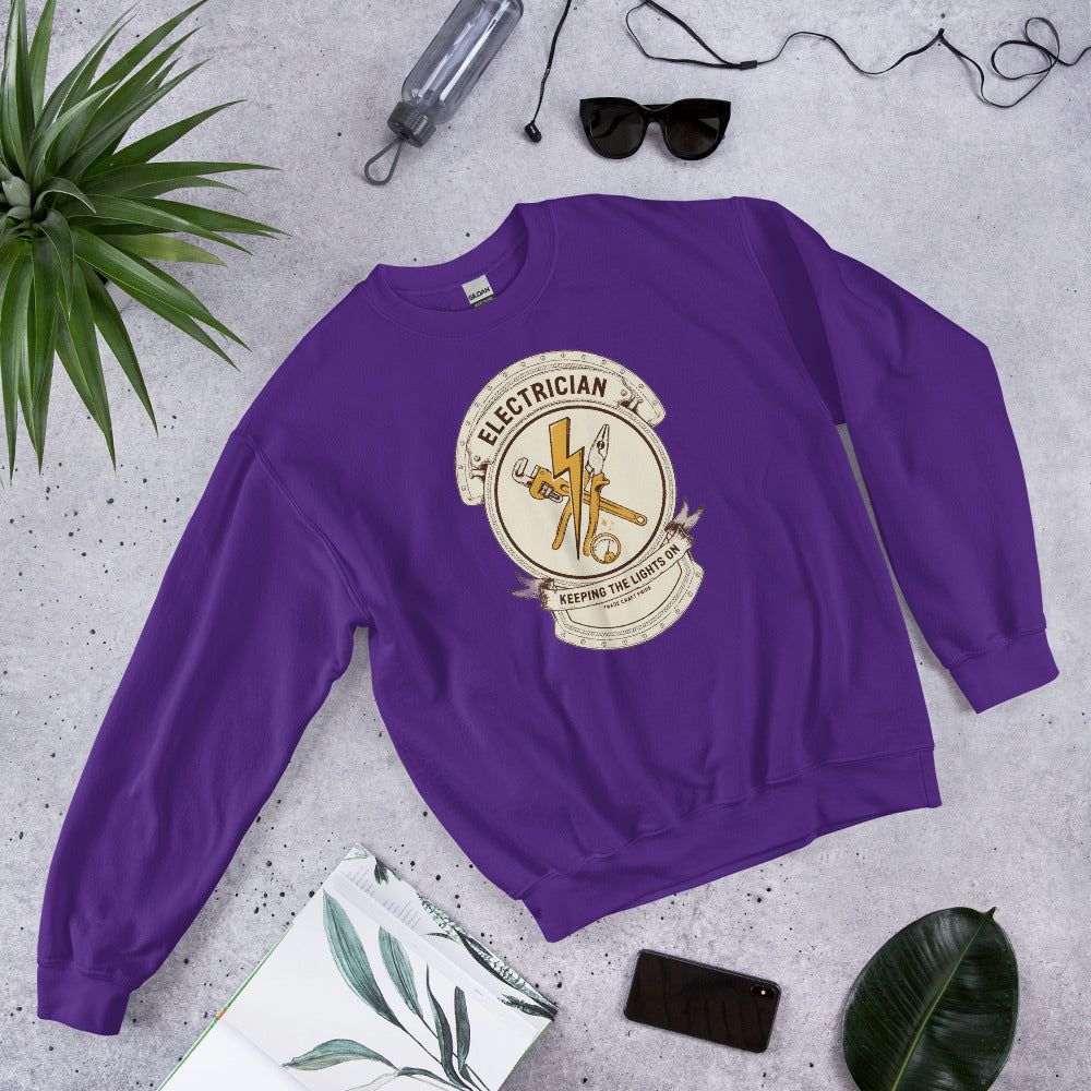 Electrician Journeyman trade crest crewneck — Purple, flat lay