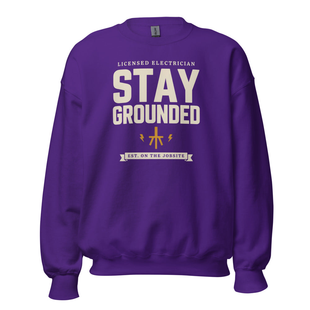Stay Grounded funny electrician crewneck — Purple, front