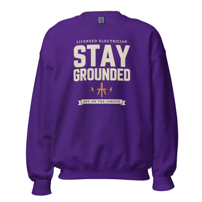 Stay Grounded funny electrician crewneck — Purple, front