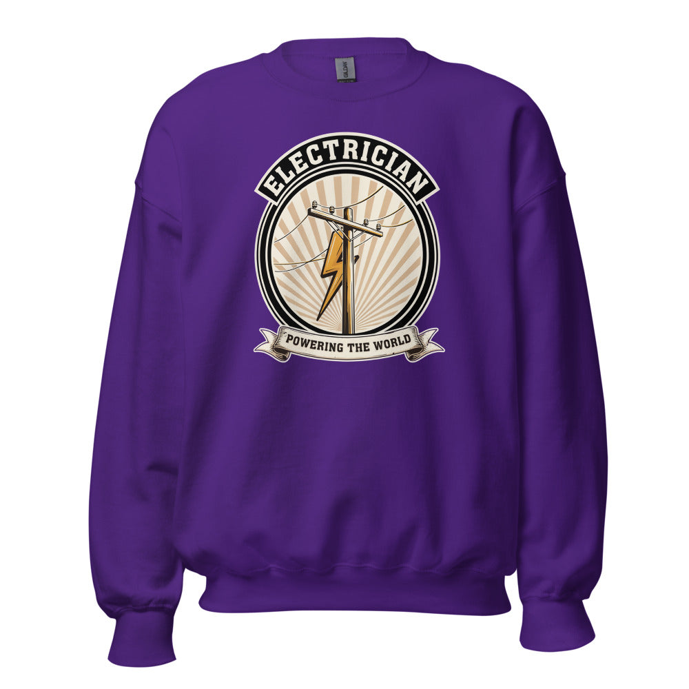 Powering The World electrician emblem crewneck — Purple, front
