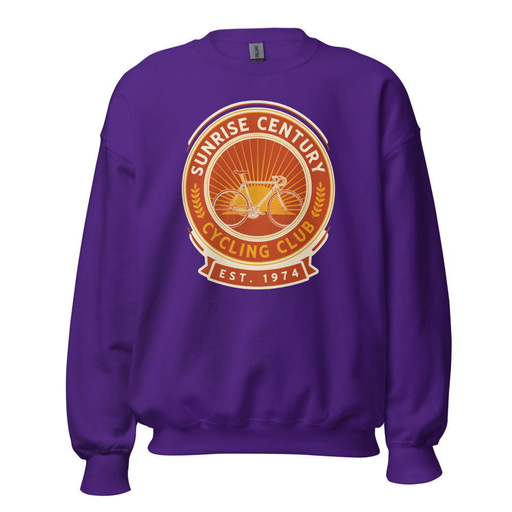 Sunrise Century C.C. retro cycling club badge crewneck — Purple, front
