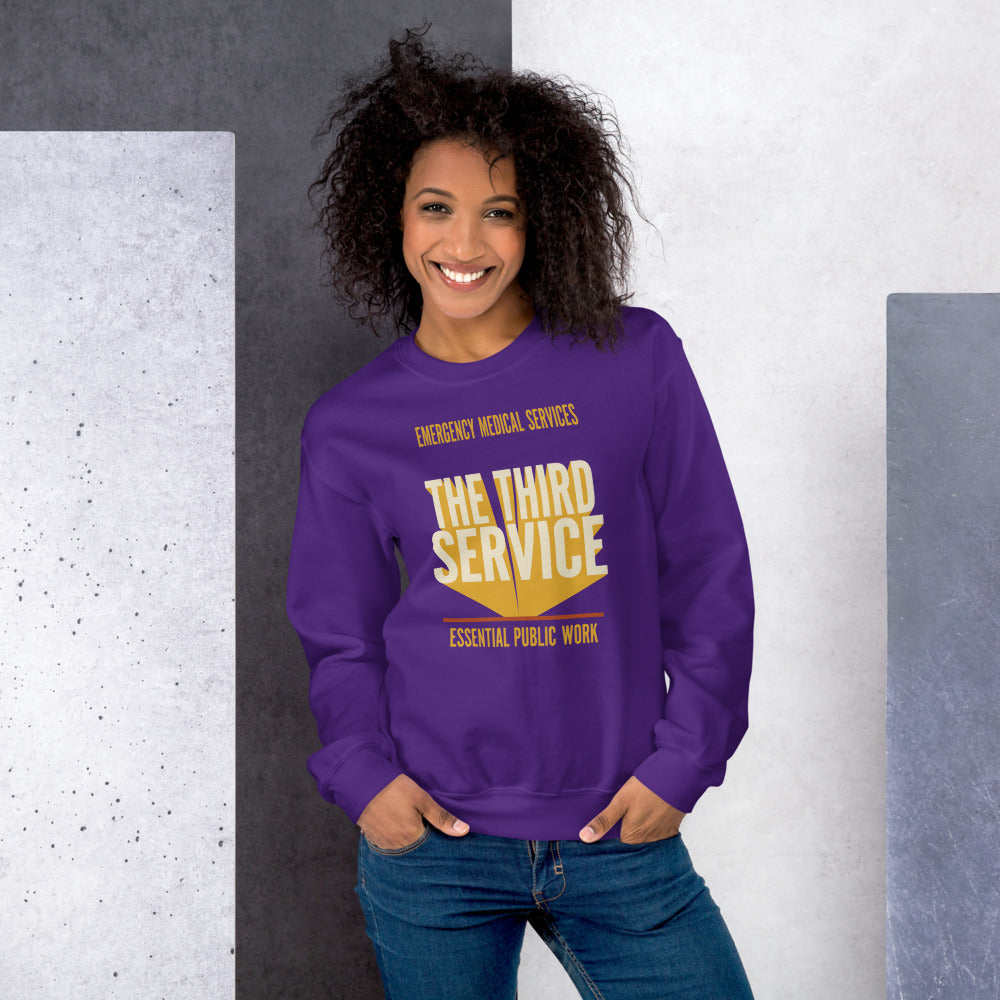 The Third Service EMS crewneck sweatshirt — Purple, on model