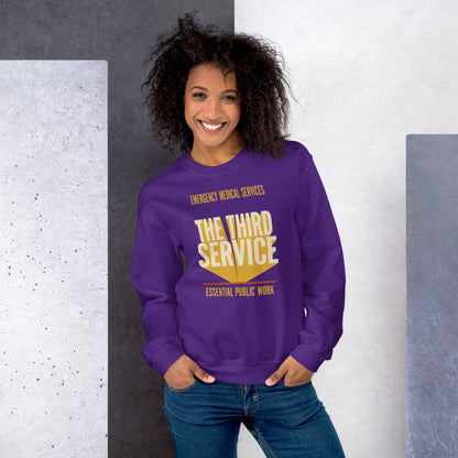 The Third Service EMS crewneck sweatshirt — Purple, on model