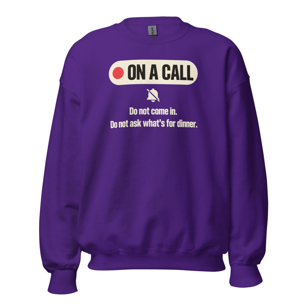 On A Call do not disturb status crewneck sweatshirt — Purple, front
