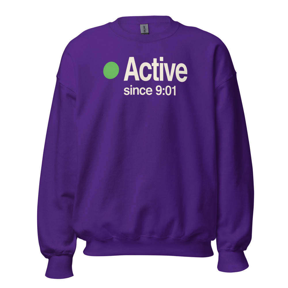 Active Since 9:01 presence status crewneck sweatshirt — Purple, front