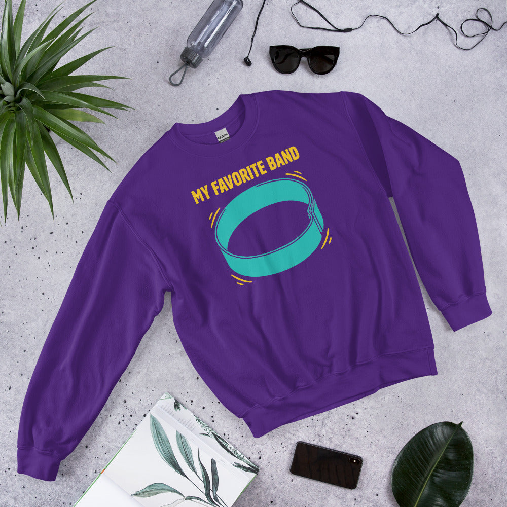 My Favorite Band funny physical therapy crewneck sweatshirt — Purple, flat lay