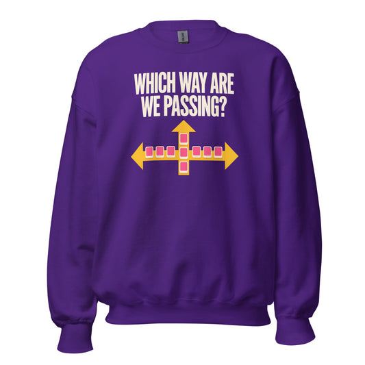 Which Way Are We Passing funny mahjong crewneck sweatshirt — Purple, front