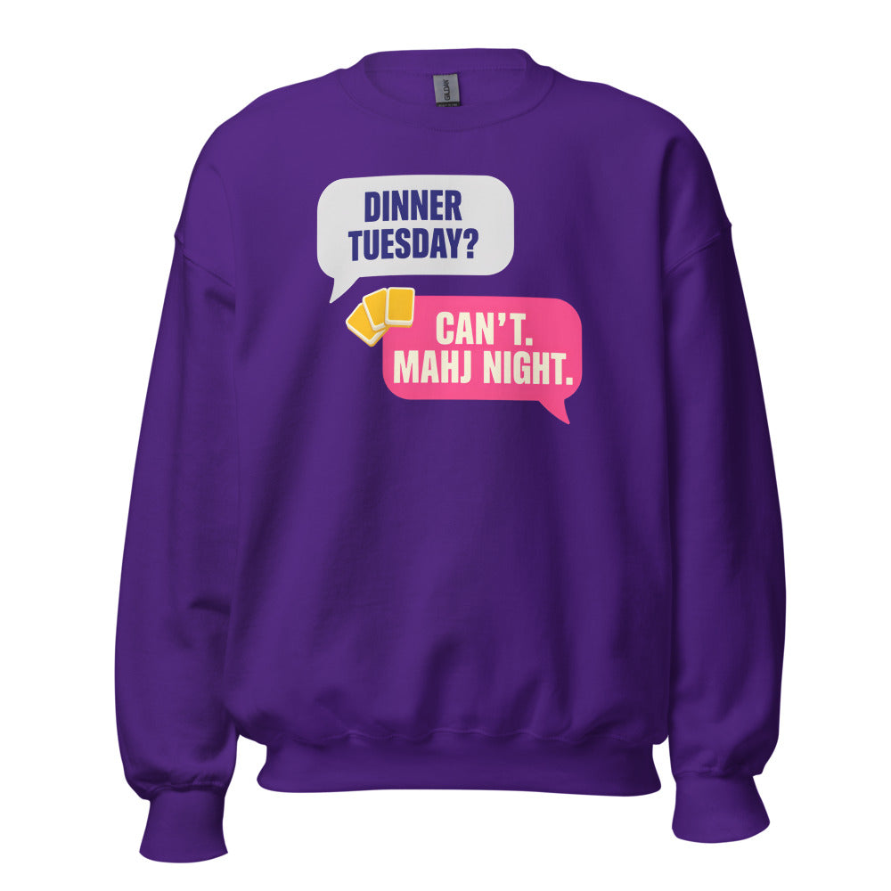 Mahj Night funny mahjong crewneck sweatshirt — Purple, front