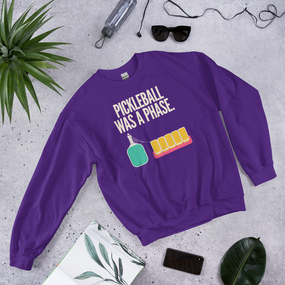 Pickleball Was A Phase funny mahjong crewneck sweatshirt — Purple, flat lay