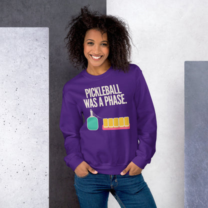 Pickleball Was A Phase funny mahjong crewneck sweatshirt — Purple, on model