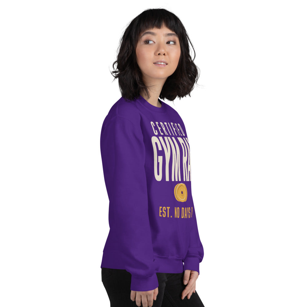 Certified Gym Rat vintage athletic crewneck sweatshirt — Purple, on model
