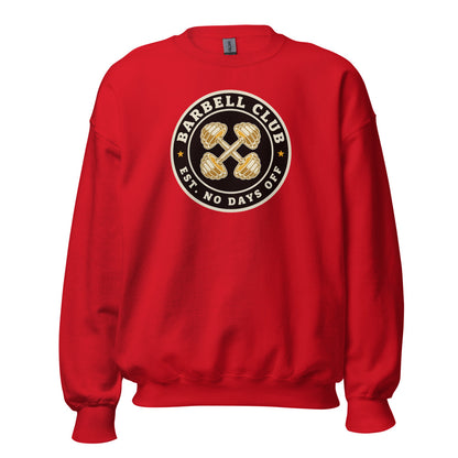 Barbell Club No Days Off vintage gym crewneck sweatshirt — Red, front