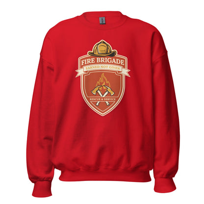 Fire Brigade Earned Not Given retro firefighter shield emblem crewneck sweatshirt — Red, front