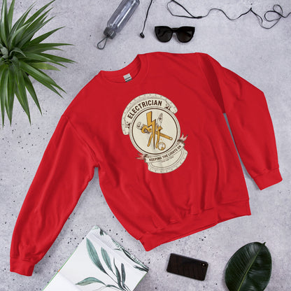 Electrician Journeyman trade crest crewneck — Red, flat lay