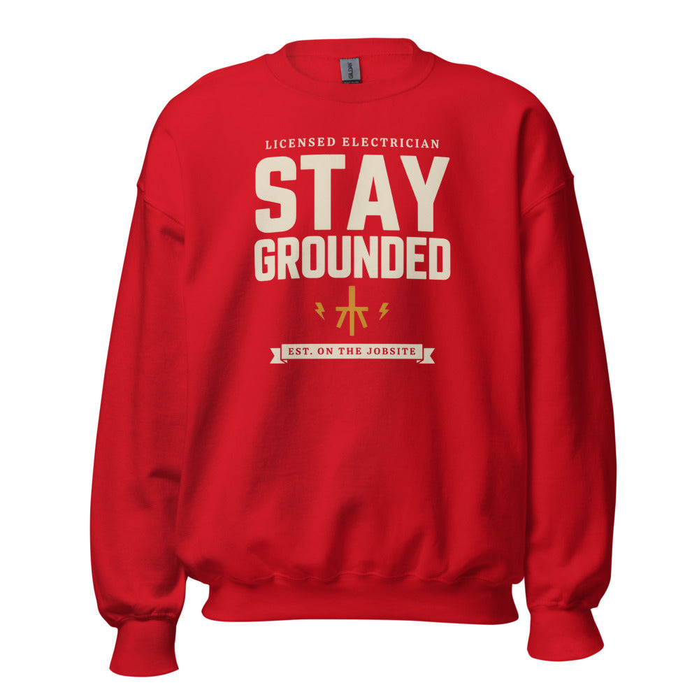 Stay Grounded funny electrician crewneck — Red, front