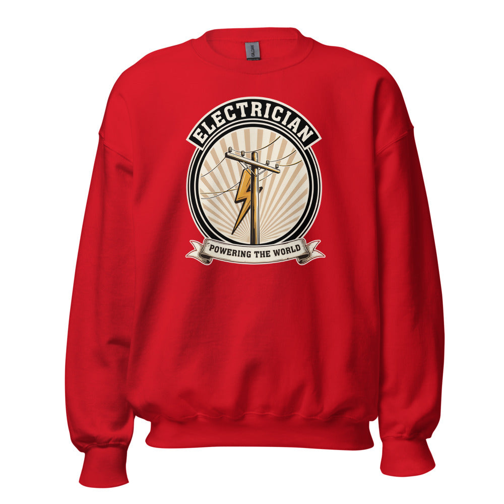 Powering The World electrician emblem crewneck — Red, front