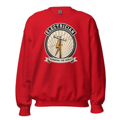 Powering The World electrician emblem crewneck — Red, front
