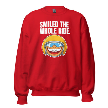 Smiled The Whole Ride funny motorcycle crewneck sweatshirt — Red, front