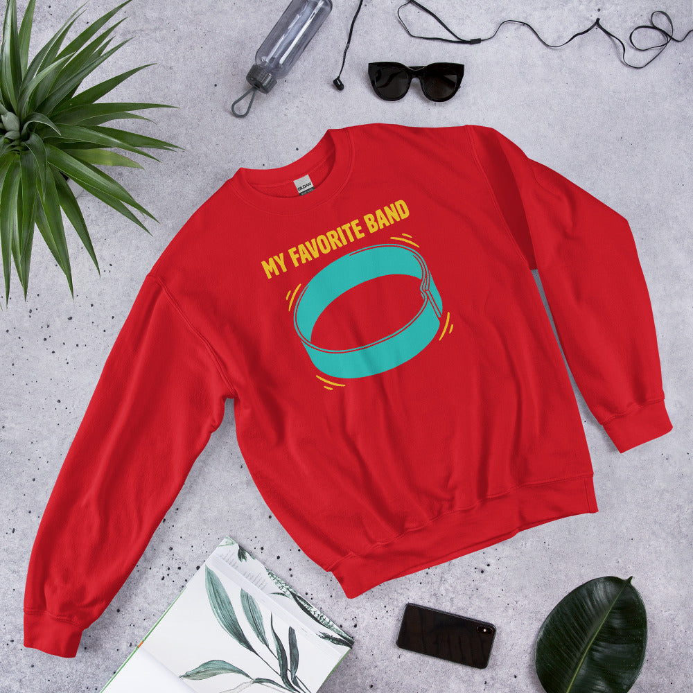 My Favorite Band funny physical therapy crewneck sweatshirt — Red, flat lay