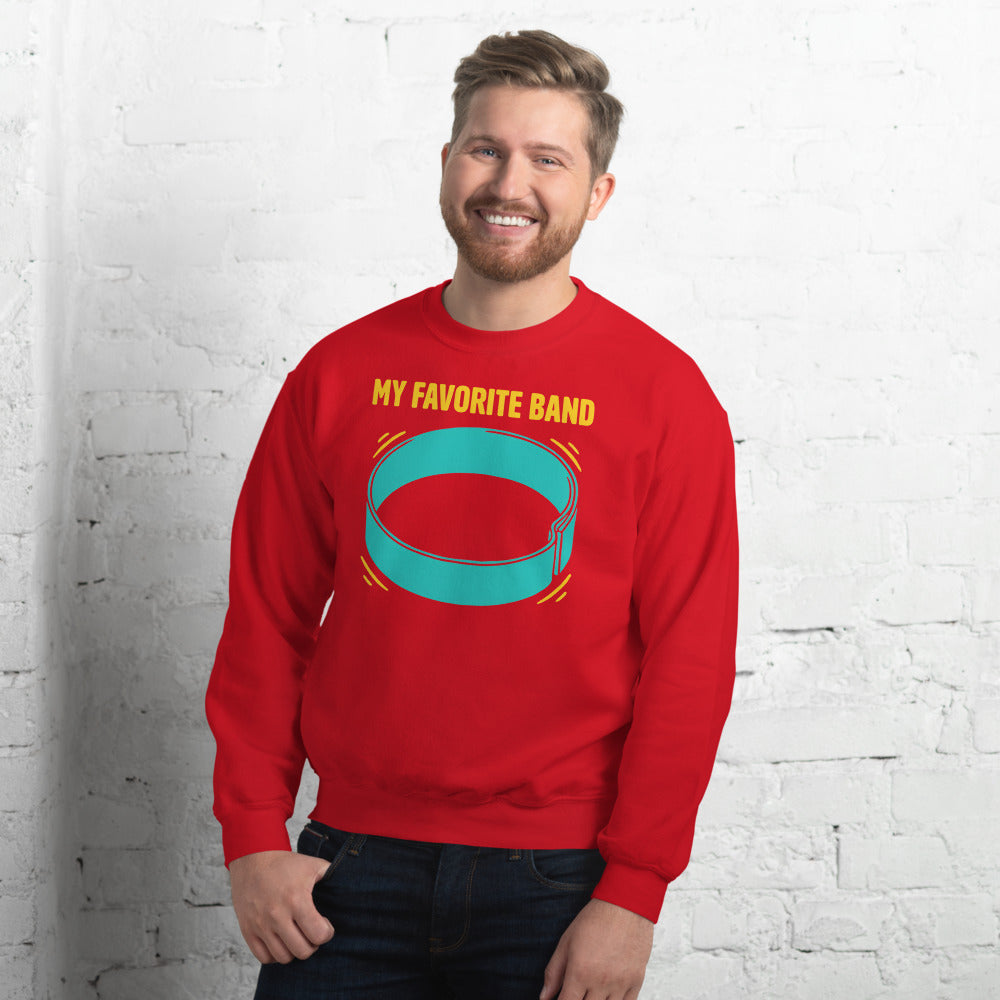 My Favorite Band funny physical therapy crewneck sweatshirt — Red, on model
