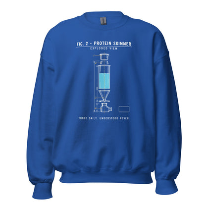 Protein Skimmer Exploded View reef tank saltwater aquarium crewneck sweatshirt — Royal, front